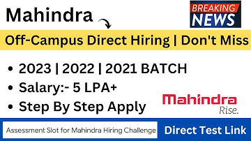 Mahindra Biggest Hiring |Direct Test Link |  2023 | 2022-2021 BATCH| QSS Hiring | Step By Step Apply