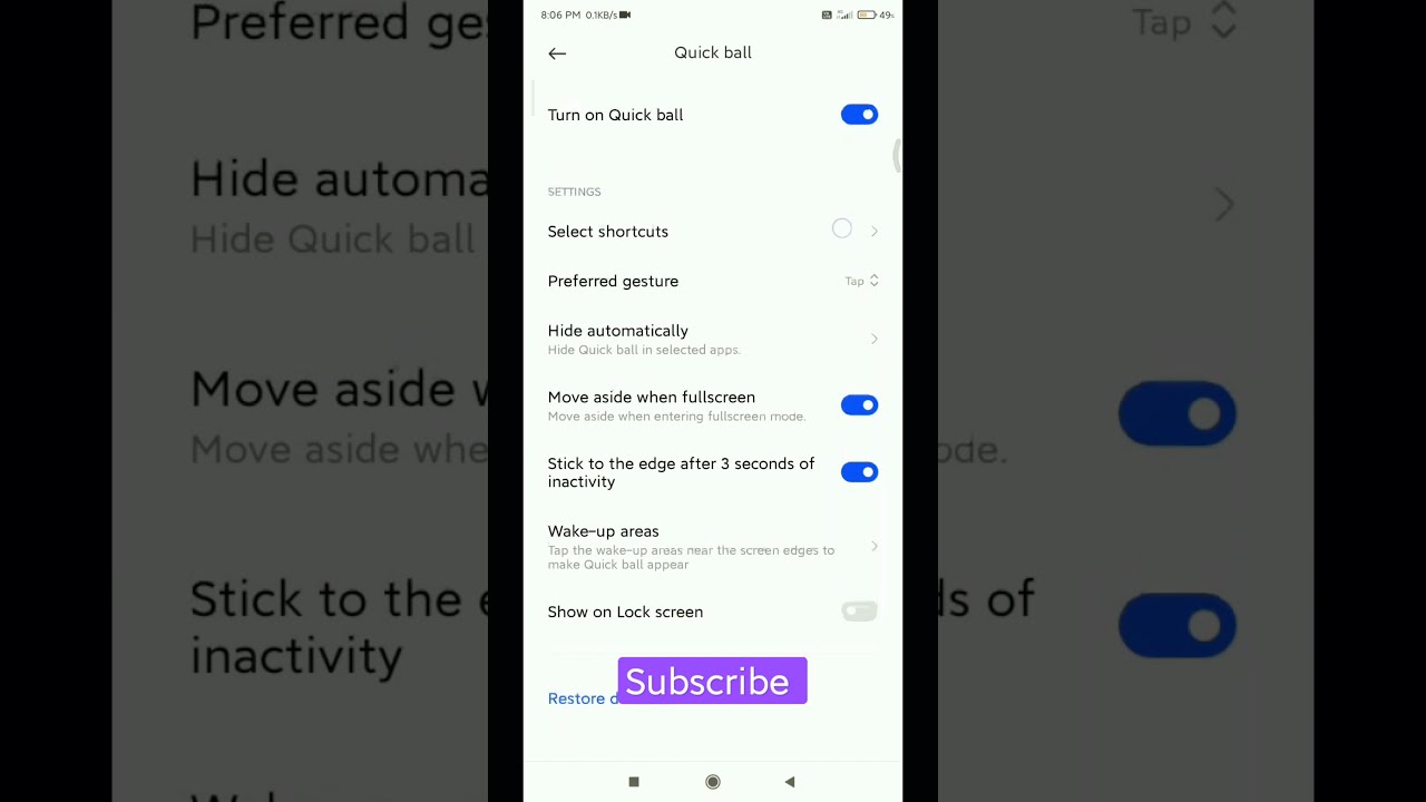 How to turn on quick ball | how to enable quick ball | 