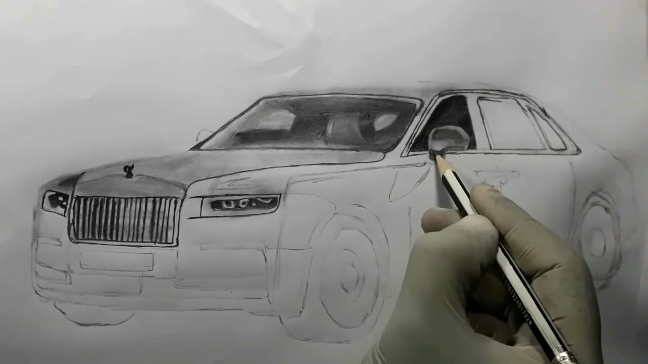 Drawing car phantom Rolls Royce super luxury car