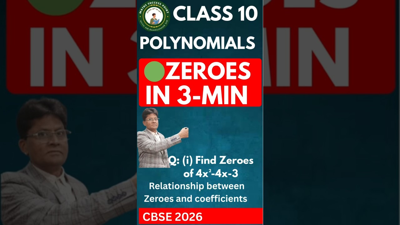 Class 10 Maths | Polynomials | Find Zeroes & Relationship | 3-Min Important Question