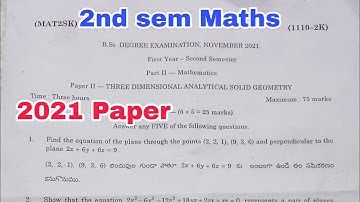 2nd sem maths question paper 2021 degree 2nd sem maths 2021 paper 3D analytical solid geometry paper