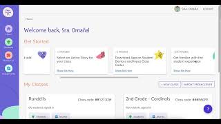 "Get Started" section of the FabuLingua Teacher Dashboard (instructions for setting up)