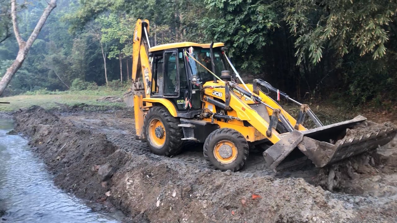 Near River Site Working Mood Backhoe Loader 3DX Machine Video 
