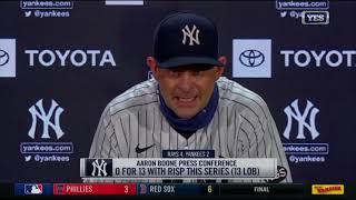 Aaron Boone postgame after the Yankees suffer a 4-2 loss to the Rays