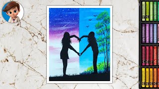 A sweet friendship refreshes the soul | Best friend together forever drawing with oil pastel #shorts