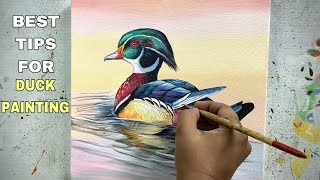 Easy Acrylic Painting of Wood duck, Wood duck painting tutorial step by step, Duck Painting Acrylic.