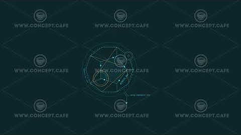 Looped animation of geometric shapes with decagon HUD element.