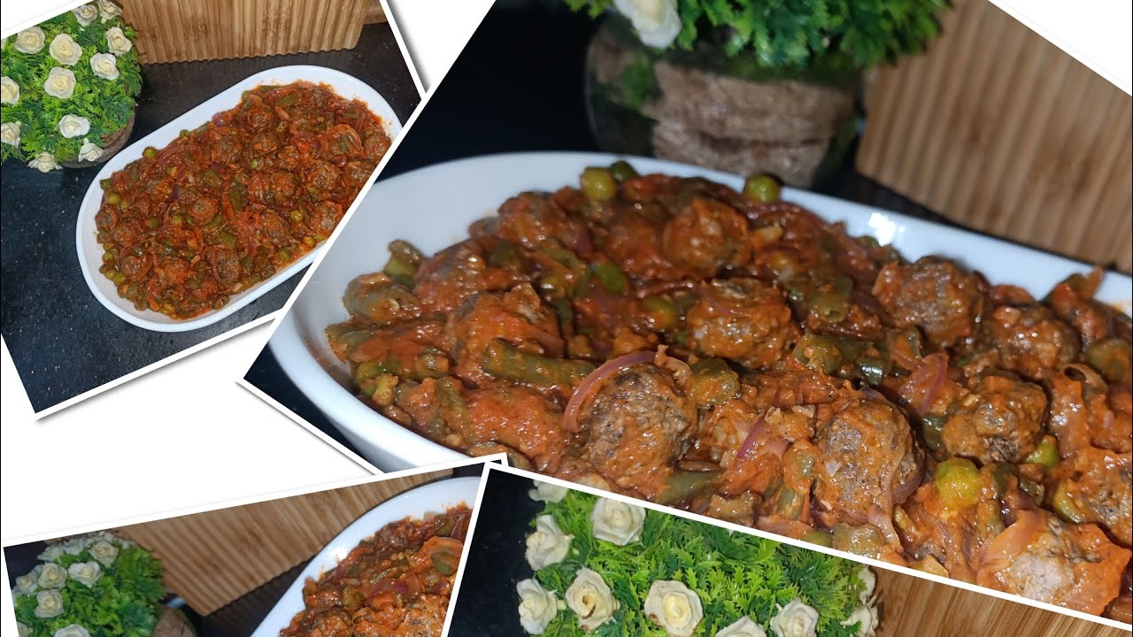 طاجين اللوبيا الخضرا باللحم المفروم 