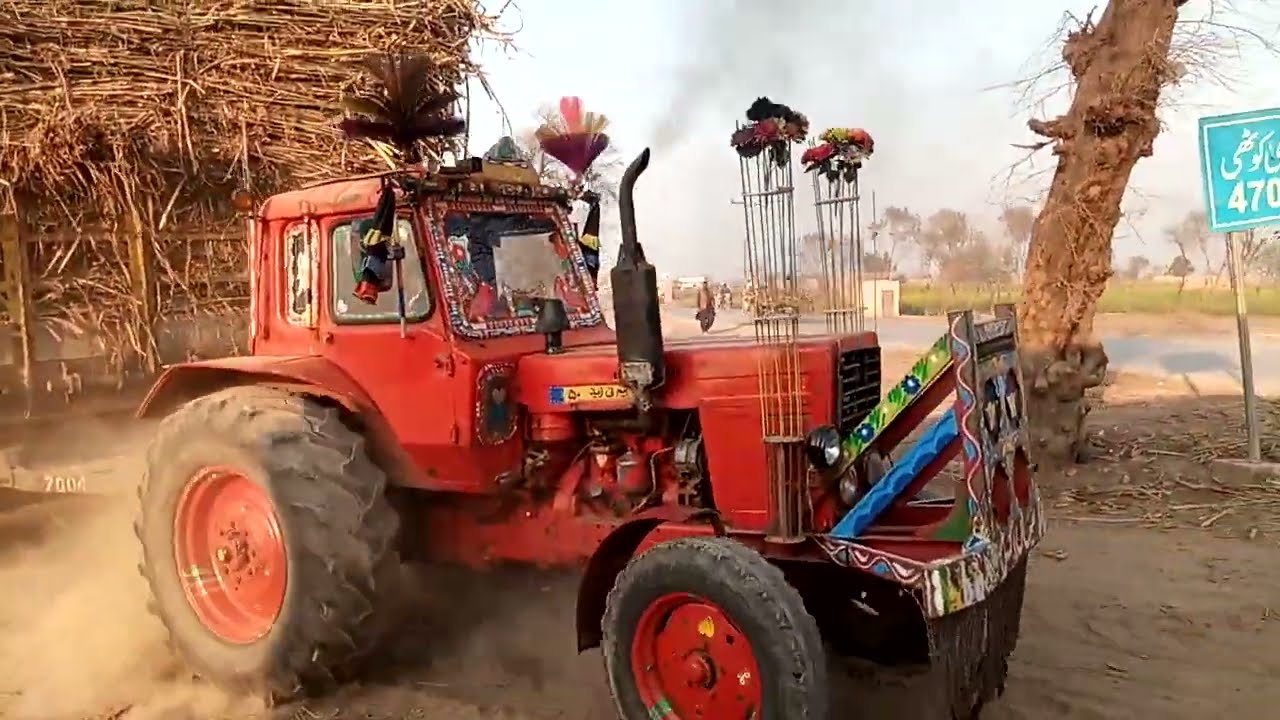#Dangerous #old #Belarus #tractor in the #heavy #power #load #trailer #2 #tractor #climbing #uphill 