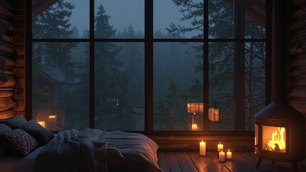 6 Hours Cozy Fireplace & Rain Sounds 🔥🌧 Winter Cabin Ambience for Deep Sleep