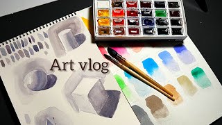 تعلمت اساليب الرسم بالالوان المائية في 5 ايام ! | Art vlog 🖤