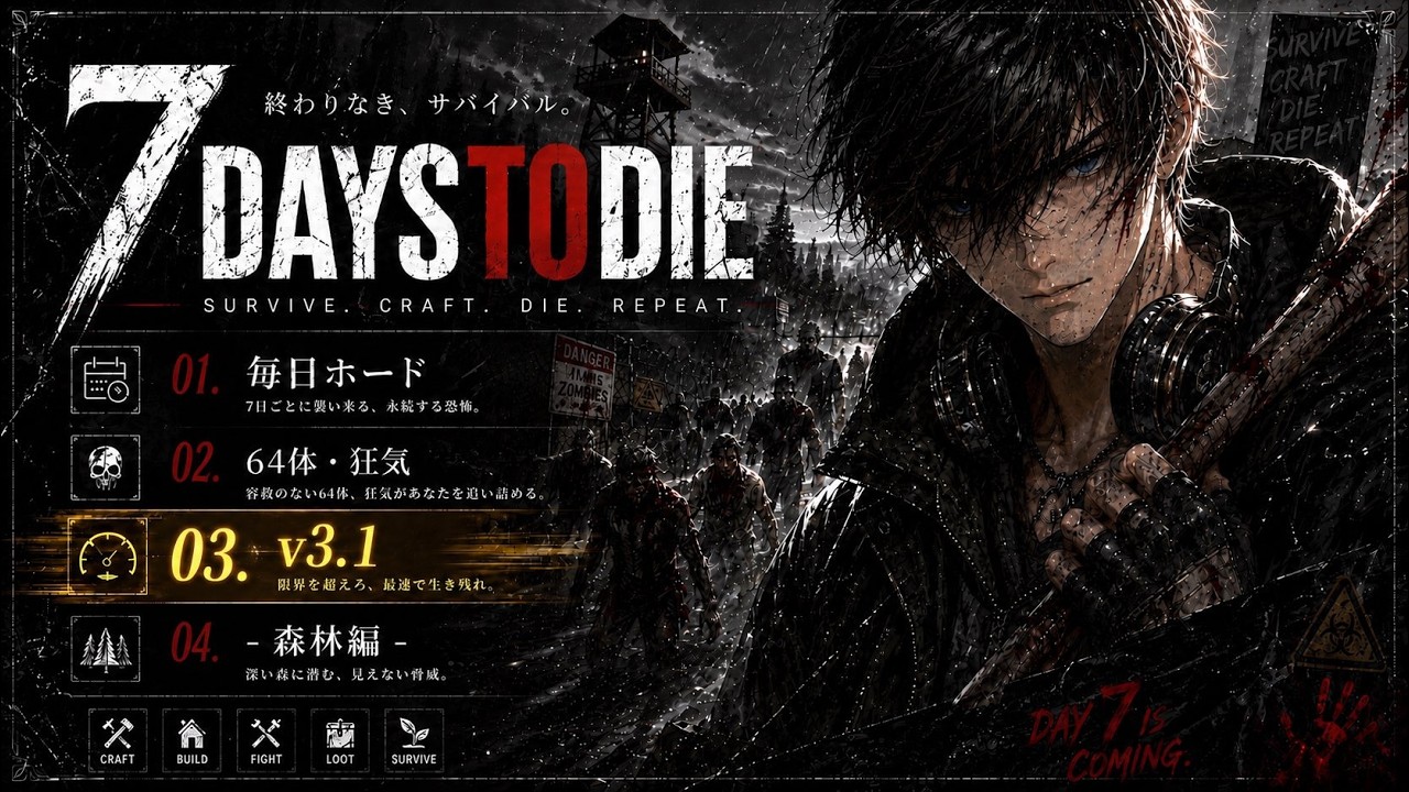 V3.1 毎日ホード64体狂気』初期地区『森林編』10日ｷｬﾝ生存\死んだら1