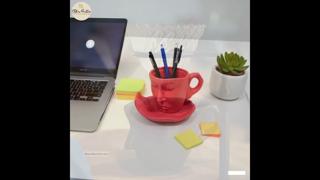 ✨ Face Shape Mug & Saucer 300ml | Stylish Ceramic Coffee Mug Set | Silver Martini Home Decor