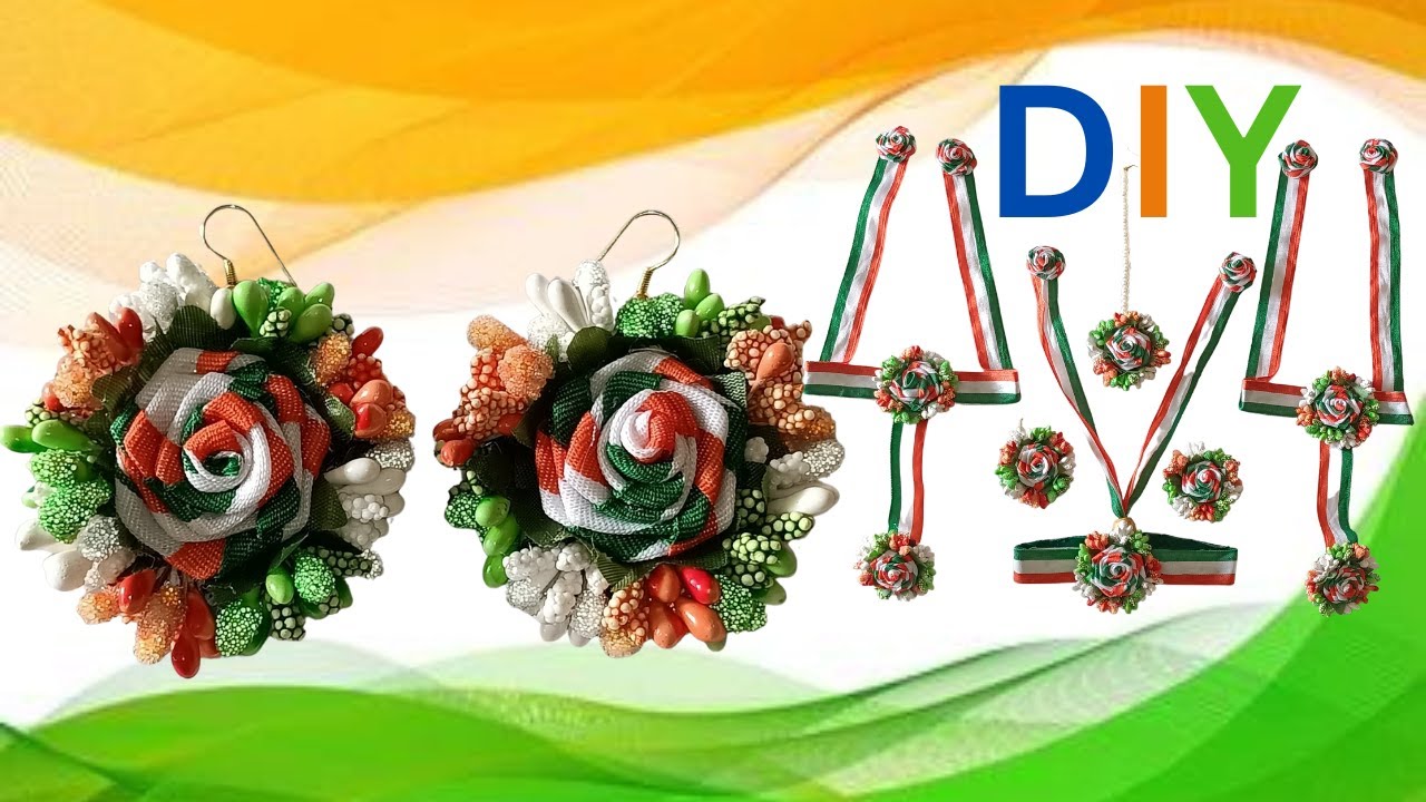 DIY Tricolor Tiranga Ribbon Flower Earrings making for Republic Independence Day 26Jan 15Aug