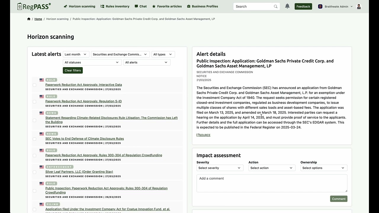 Horizon scanning - explore the regulatory update feed
