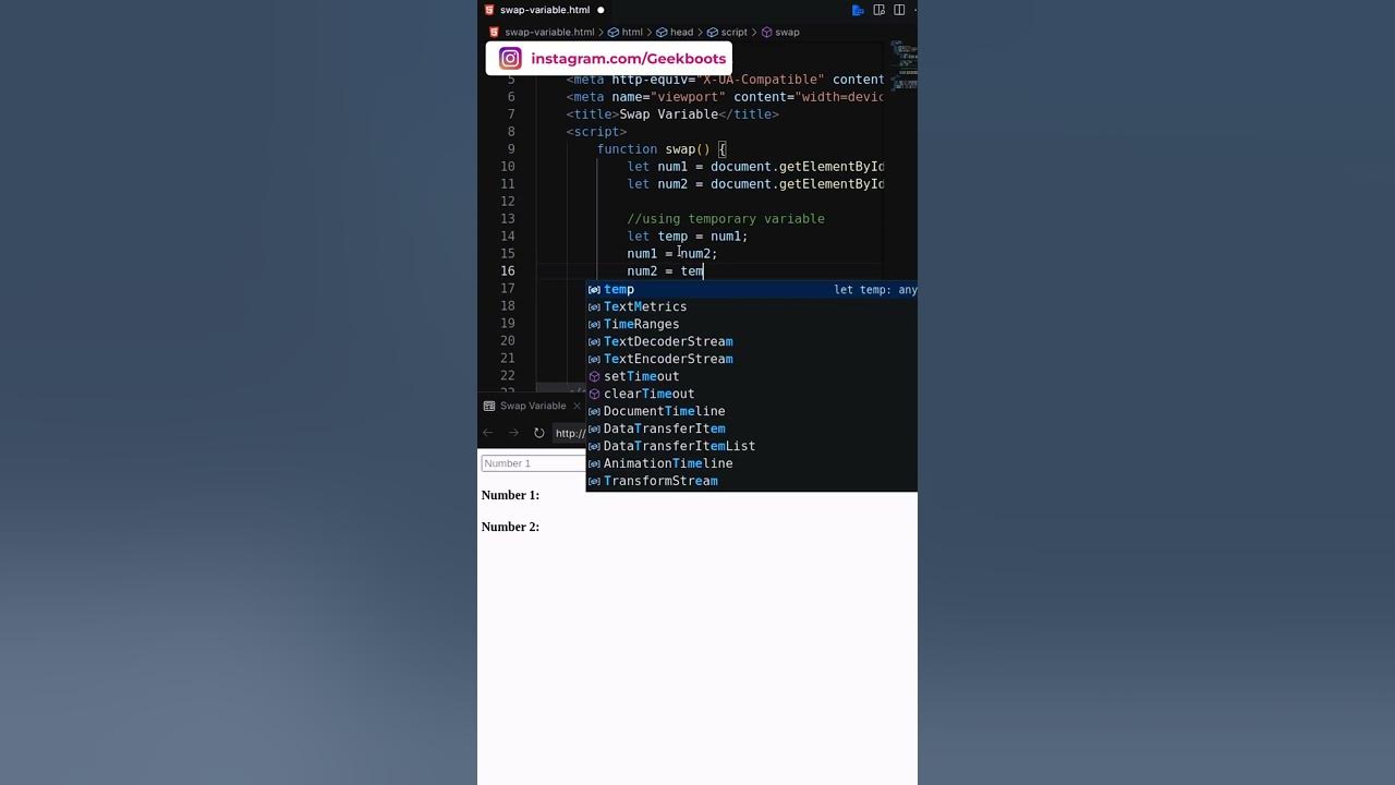 How to Swap Value of Variables using JavaScript | Geekboots - YouTube