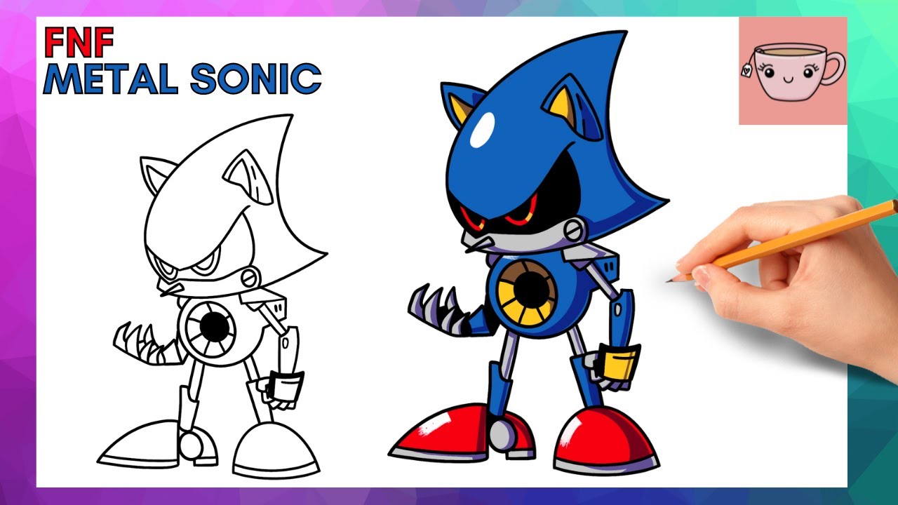 How to draw Metal Sonic FNF Friday Night Funkin mod step by step 