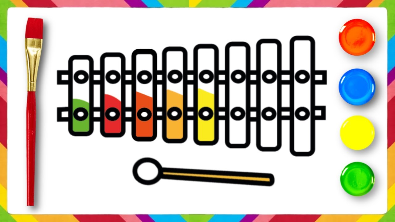 How to draw a XYLOPHONE learning how to draw and color a xylophone