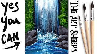 EASY Fan Brush Waterfall | Beginner Acrylic Painting STEP BY STEP #7 | The Art Sherpa