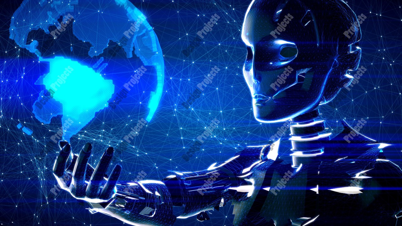 Futuristic abstract technology background with robot and Earth