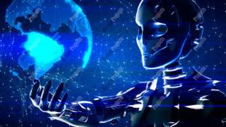 Futuristic abstract technology background with robot and Earth