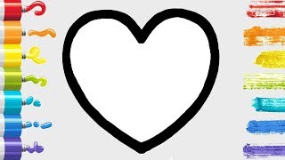 How to Draw Rainbow Heart with Glitter Coloring Page and Drawing Book for Kids, Toddlers