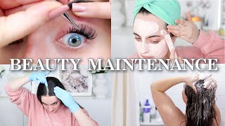 Beauty Maintenance Routine *at home* to save $$ | wax, scalp, hair mask, lash extensions, nails etc.