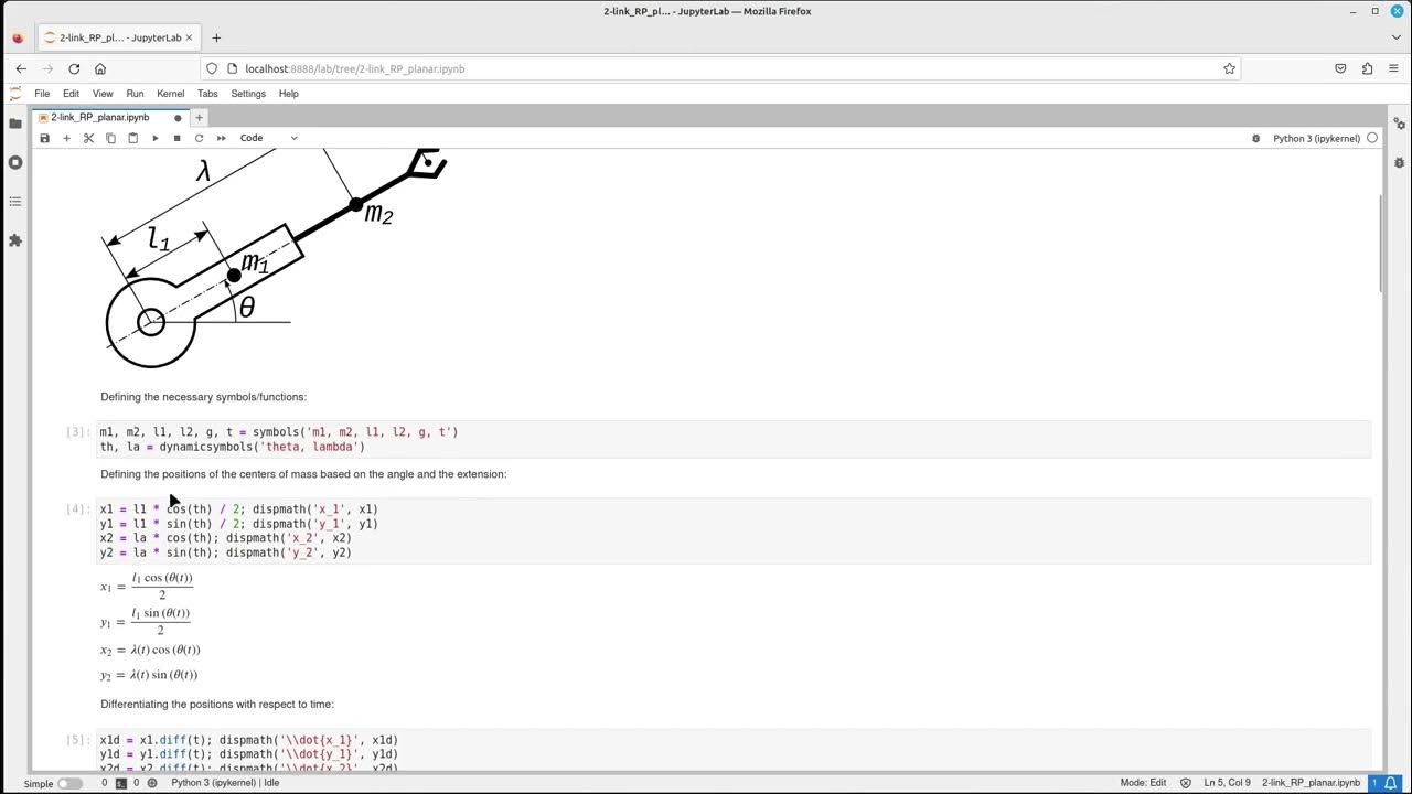 Python Tutorial: Inverse Dynamics (with Lagrangian) of 2-Link RP Robot ...