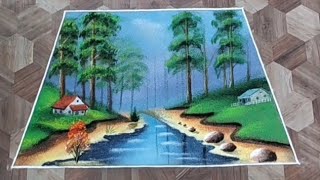 Scenery Poster Rangoli. Very Easy & Special Rangoli Design😄😄👌