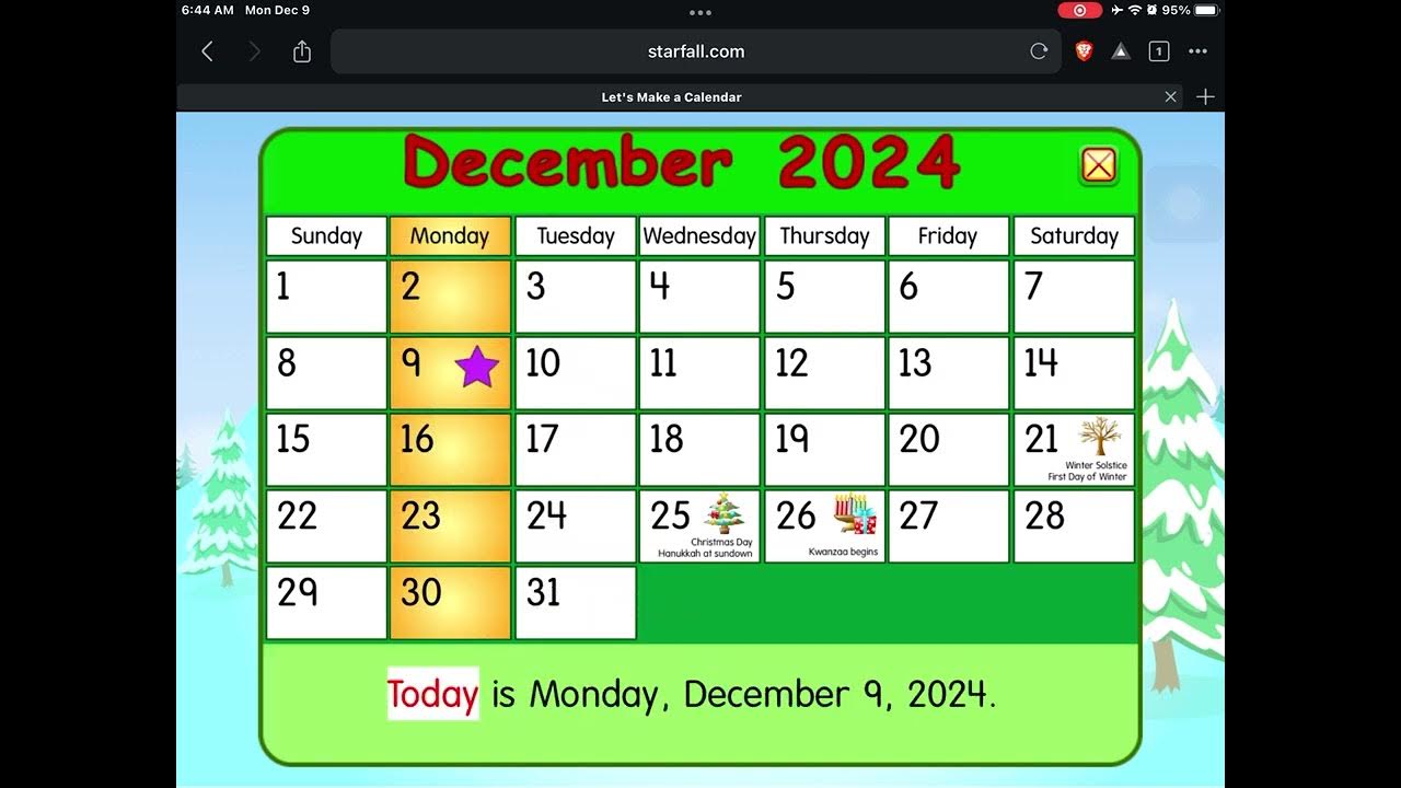Starfall Daily Calendar December 9, 2024 YouTube