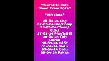 9th Class date sheet 2024 exams