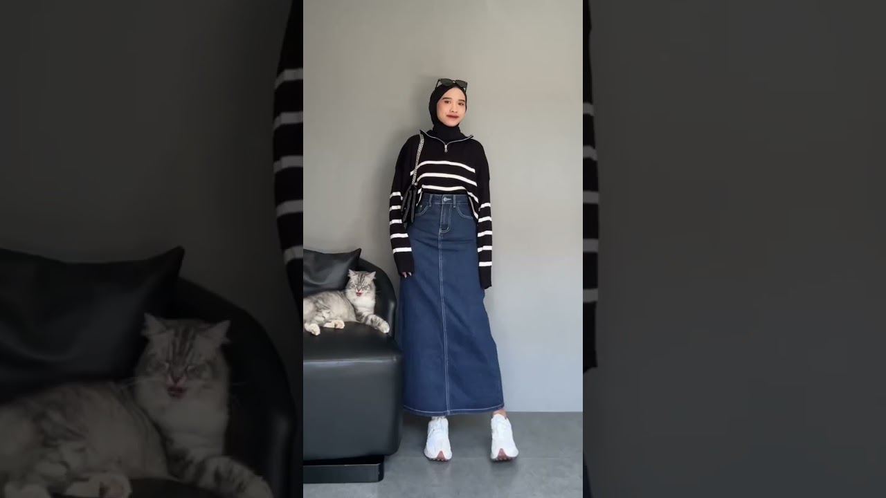 SHOPEE HAUL | REKOMENDASI KNIT STRIPE CROPTOP SWEATER | ROK JEANS DENIM | OOTD HANGOUT | NGAMPUS