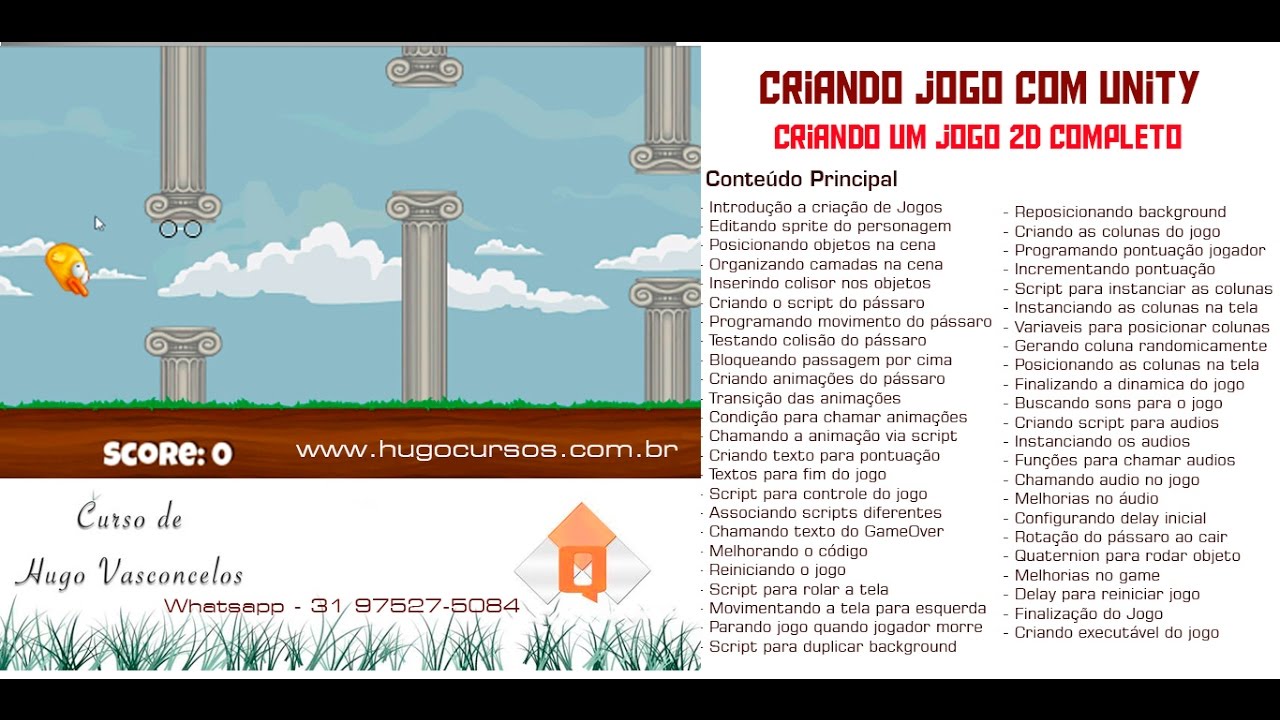 Curso de Jogo 2D com Unity - Aula 08 - Testando colisão do passaro ...