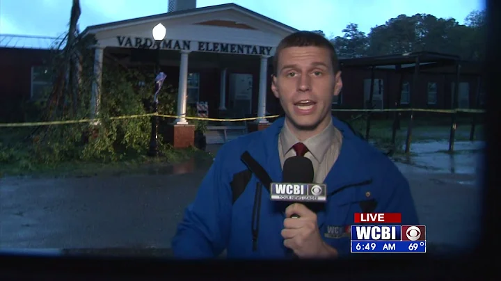 Tornado Damage to Vardaman School - Live Shot#4 - ...