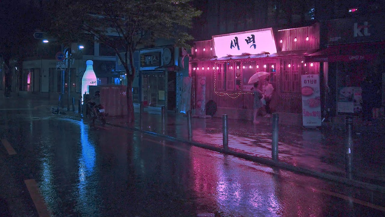 [4K] Seoul Hongdae 2AM, walking in the rain. Walking Tour Seoul Korea. Ambience Cyberpunk 새벽2시 홍대걷다