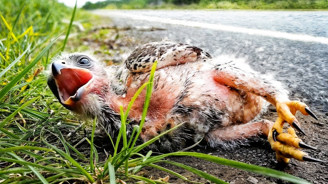Rescue of a Little Hawk Chick by the Road