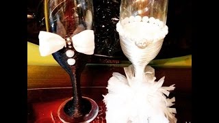 تزيين كاسات العروسين - Wedding glasses DIY