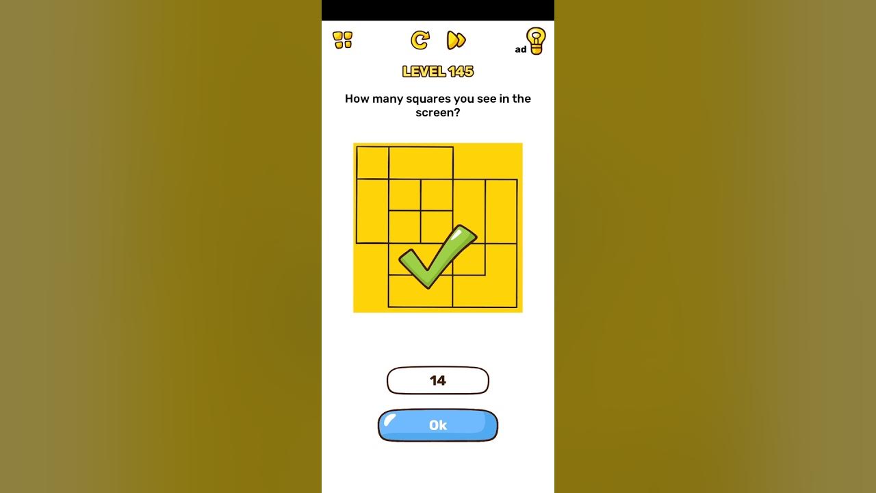 Brain blow level 145 How many squares you see in the screen walkthrough