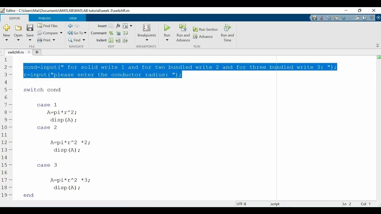 Switch in MATLAB مثال - YouTube