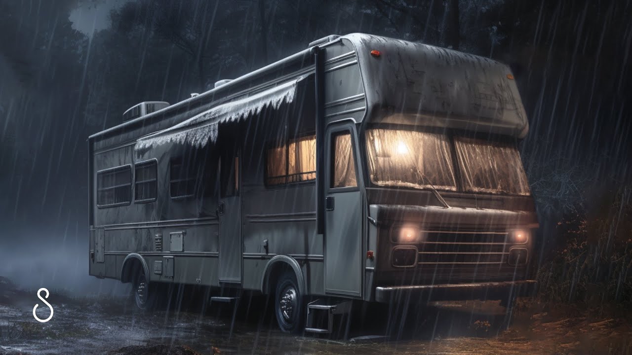 Sleeping In A Retro RV Caught In A Rain & Thunderstorm💧Black Screen | 12 Hours | Sleep In Series