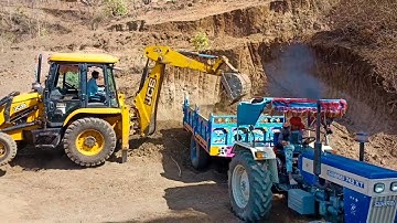 Jcb 3dx Backhoe Machine Loading Red Mud In Trolley Sawraj 742 XT || 2 Sonalika DI-745 Tractor