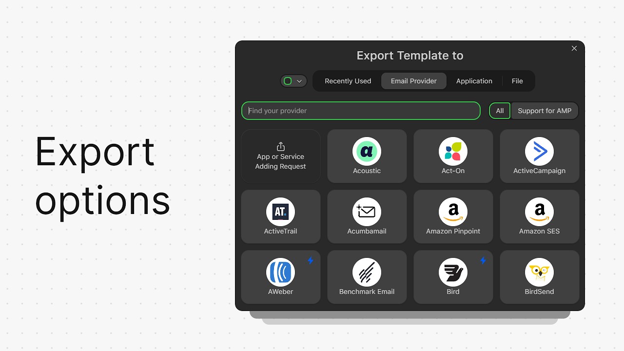 Export options Export options