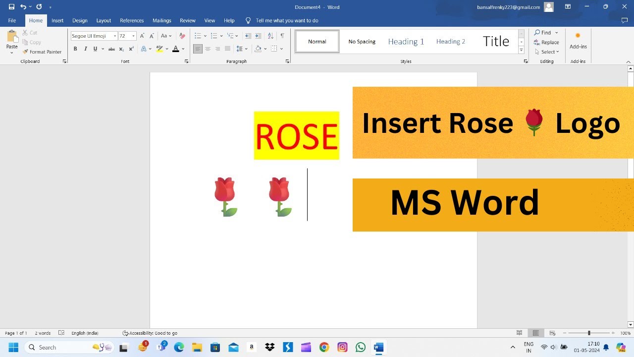 How To Insert Rose 🌹 Symbol In MS Word || MS WORD || Insert Rose 🥀 ...