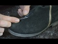 Ремонт разрыва кожи,установка внутренней декоративной заплатки на замшевую обувь