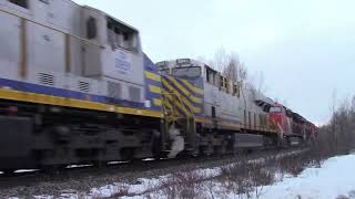 Awesome Big Lashup on a Monster Stack Train CN 121 w/DPU thru Berry Mills, NB - Lots of Horn Action!