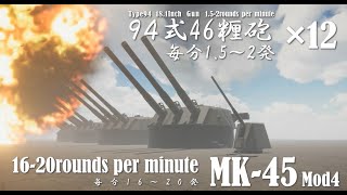 46cm砲12門あればイージス艦の単装砲に匹敵する射撃速度になる説 MK 45 VS 大和46㌢砲