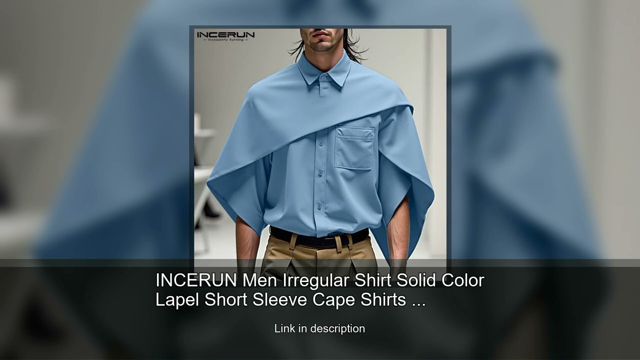 INCERUN Men Irregular Shirt Solid Color Lapel Short Sleeve Cape Shirts Men Streetwear 2025 Loos