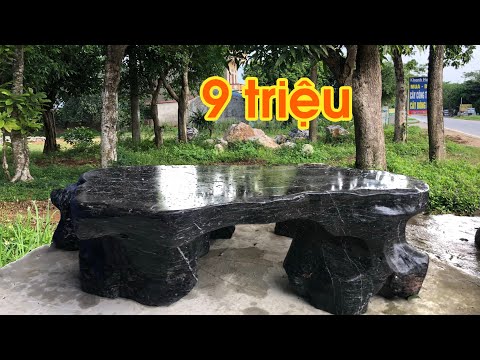 Video Bộ bàn ghế đá sân vườn đen tuyền đá nguyên khối tự... - youtube