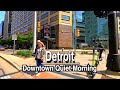 Downtown Detroit Michigan Quiet Morning Walk |5K 60FPS | City Sounds