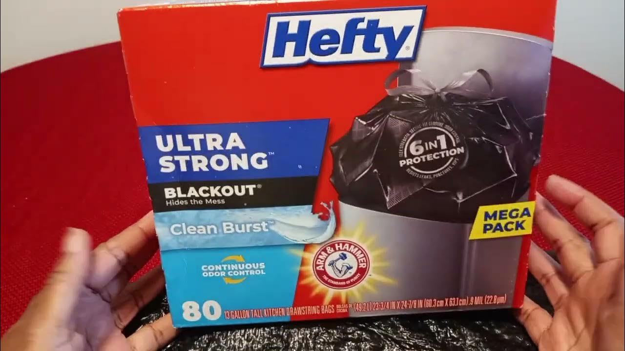 Hefty Ultra Strong Tall Kitchen Trash Bags, Blackout, Clean Burst, 13 Gallon, 80